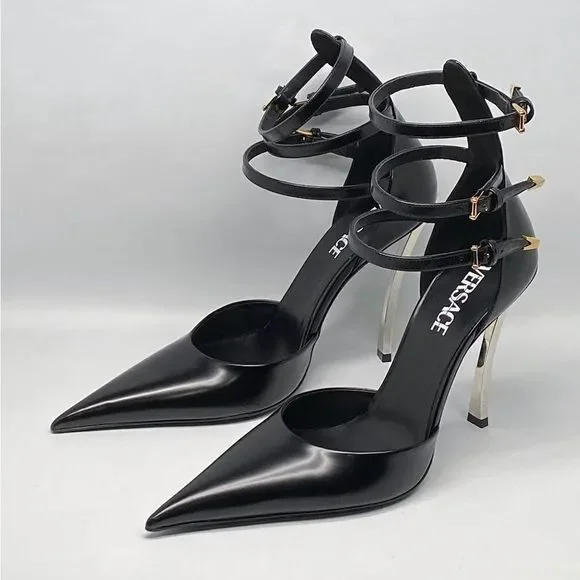 Versace Pin Point Leather Ankle Strap Pumps - Picture 6 of 14